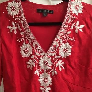 Lafayette 148 100% linen gorgeous rich red tunic